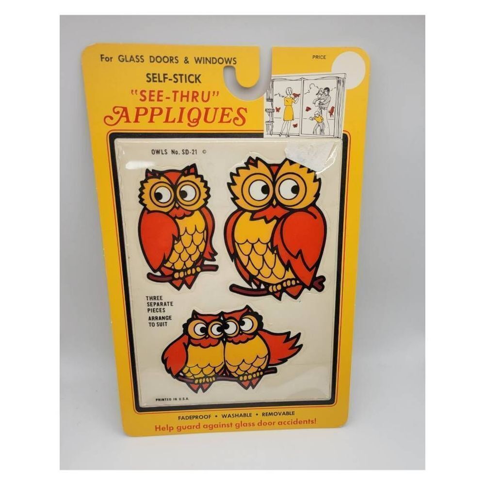 1970's Deadstock Owl Window Appliques. New in original packaging